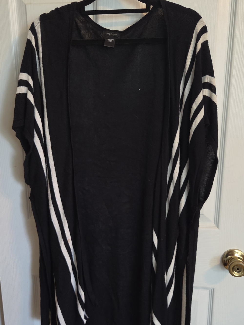 Ann Taylor Factory Black and White Striped Open-Front Cardigan
